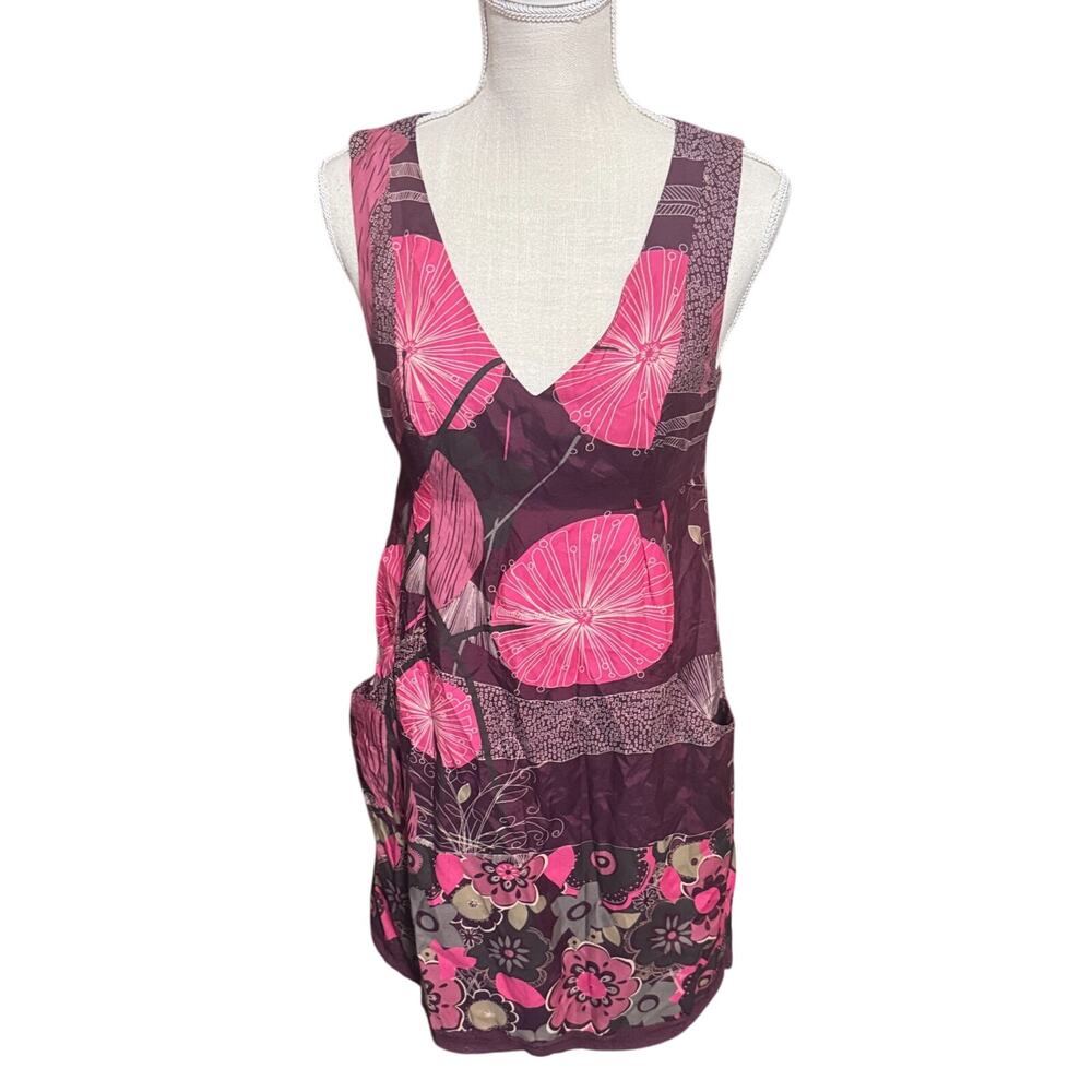 White Stuff Mini Dress Purple Floral Silk blend sleeveless sz 10 Boho lace trim